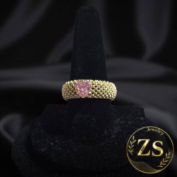 Anillo Banda Corazón Pavé Rosa